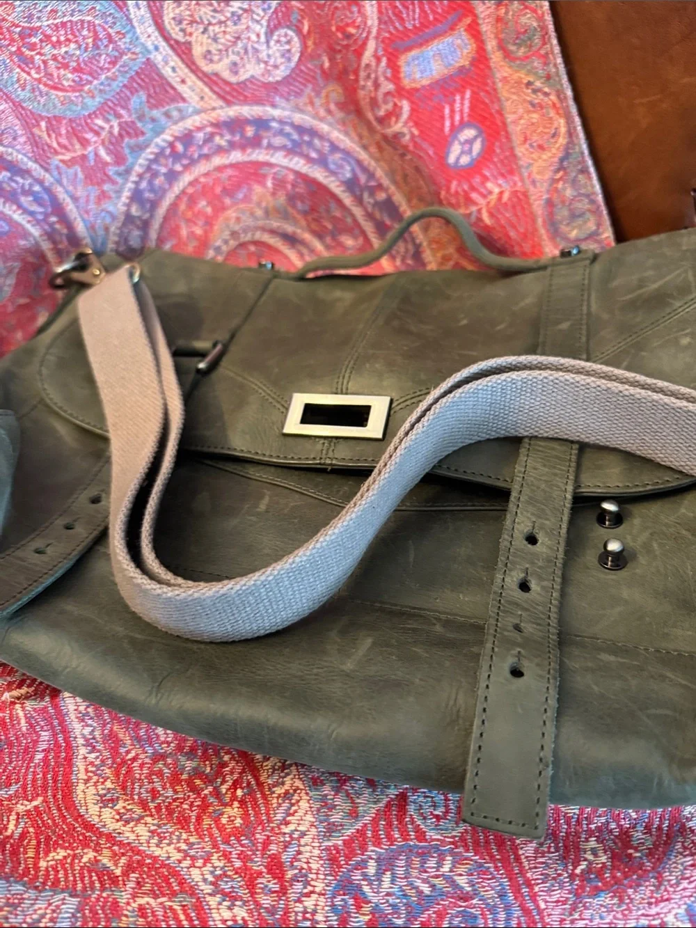 Tylie Malibu Olive Leather Messenger Satchel